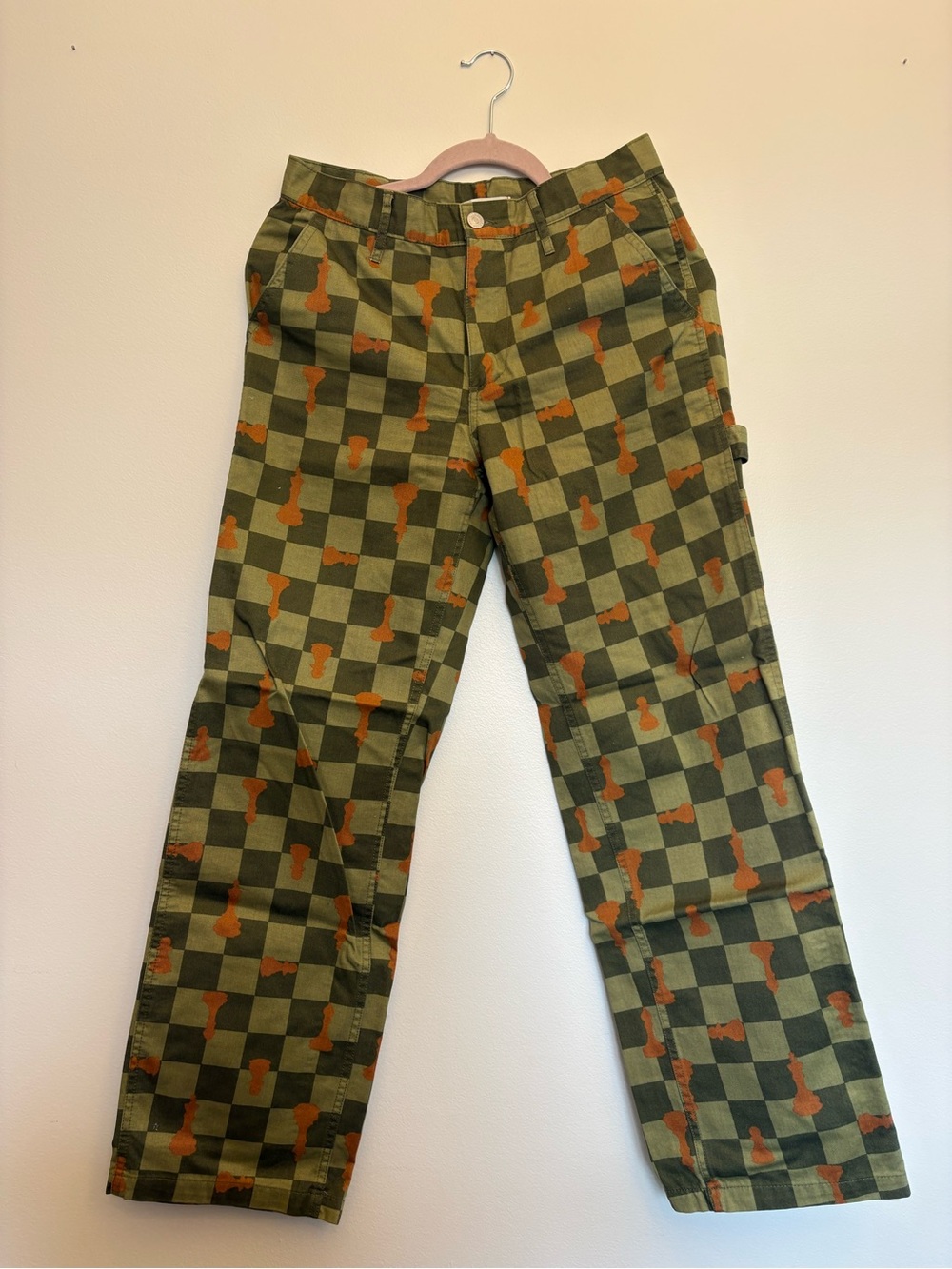 BDG Olive & Orange Checkerboard Straight Leg Pants